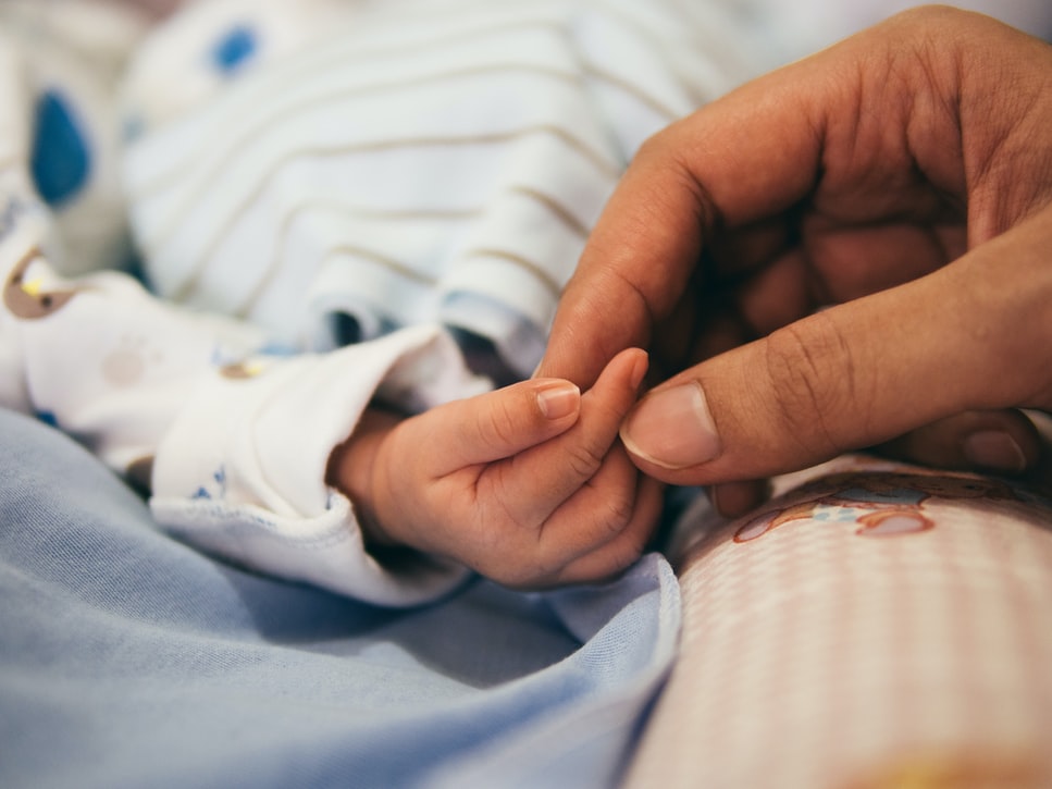 hydrops study hope Adult hand holds a newborns hand