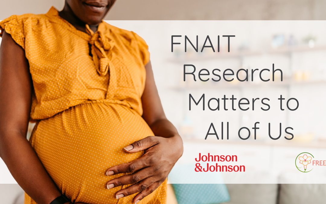 Pregnant mom holds round belly, promoting FNAIT research