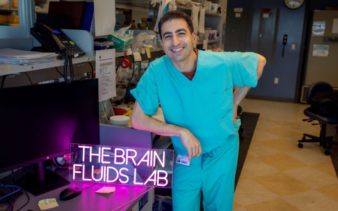 Dr. Sadegh stands in his brain lab after his research for a gene therapy to treat hydrocephalus has won a national award